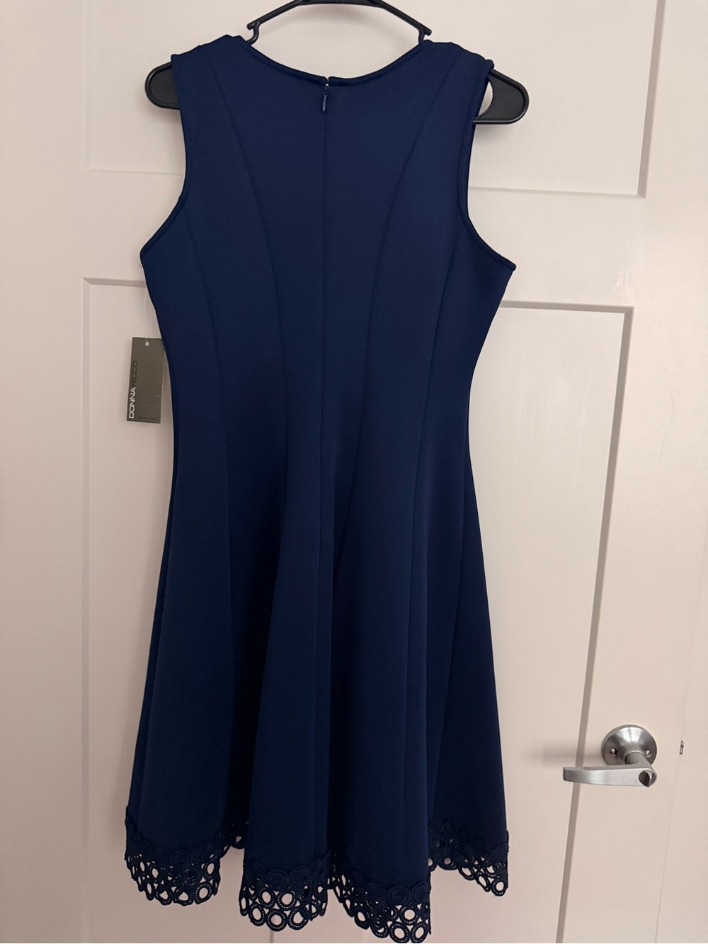 Donna Ricco Navy V-Neck A-Line Dress with Lace Hem - Picture 7 of 9